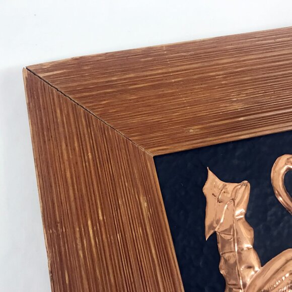 Vintage Flamingos Picture Copper relief and Wood framed 50s 60s MCM - Picture 6 of 8